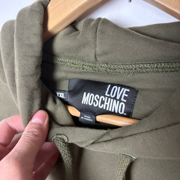 Love Moschino Olive Green Logo Hoodie Men’s 2XL – Stylish Streetwear Sweatshirt - Picture 5 of 7